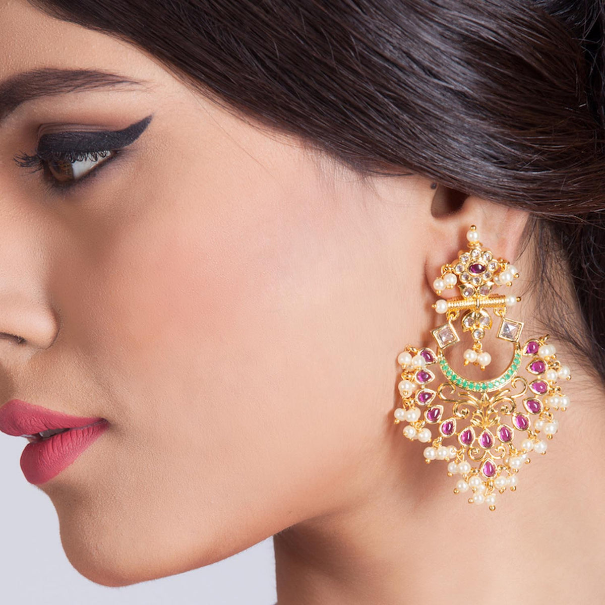 Motiya Nakshatra CZ Chandbali Earrings