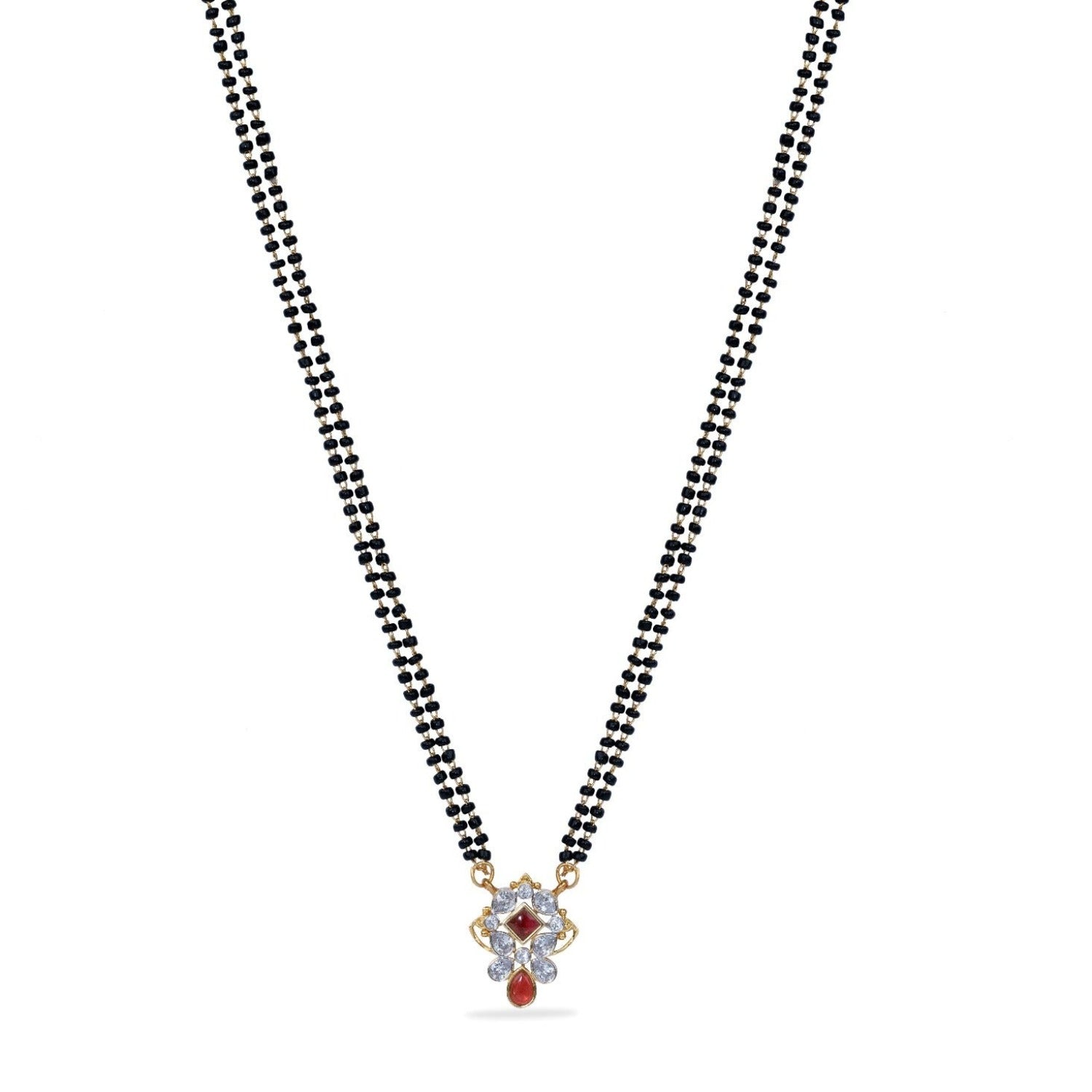 Buds Floral CZ White Red Black Beads Necklace