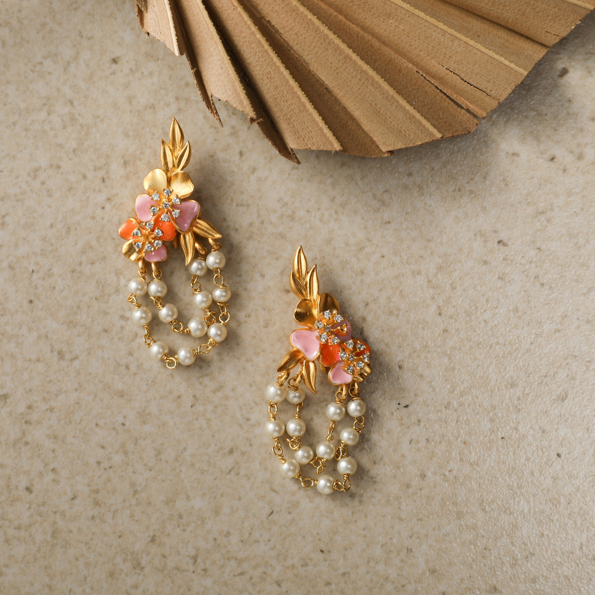 Jalaja Delicate Floral Pearl Chain Earrings
