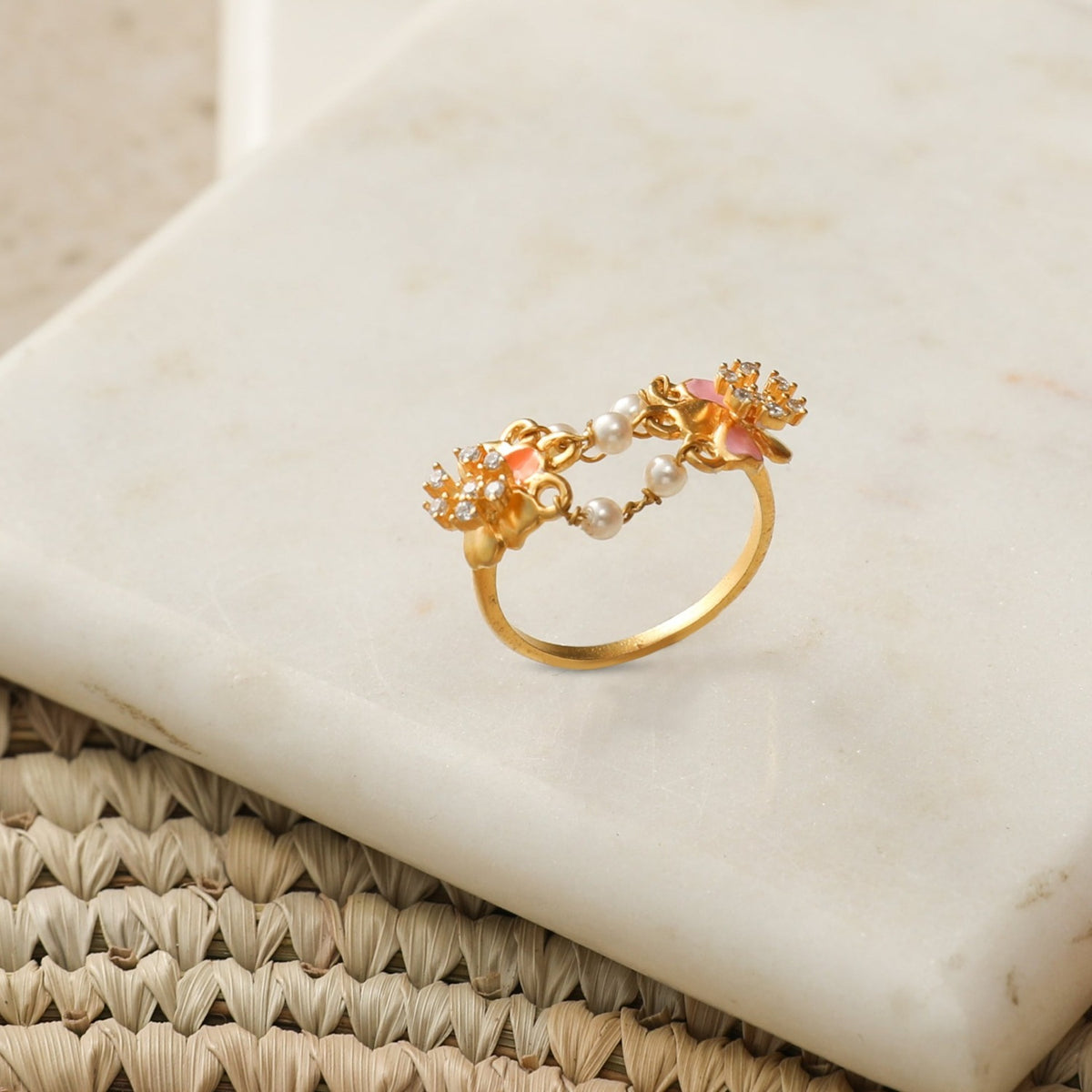 Jalaja Pearl Floral Finger Ring