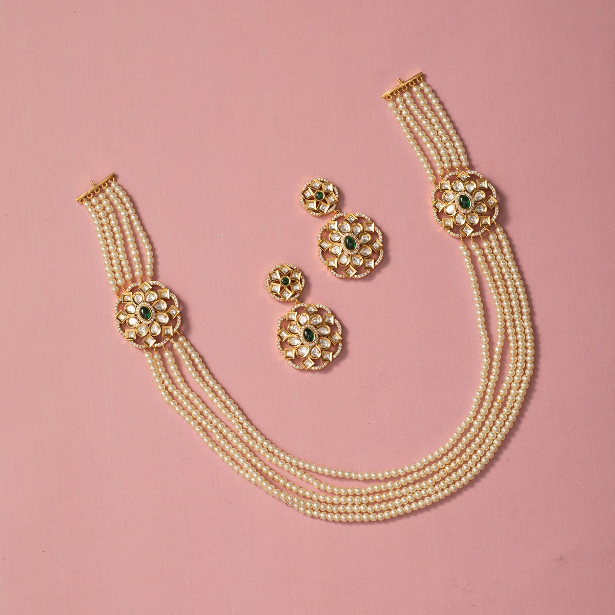 Malini Pearl Beads Kundan Necklace Set