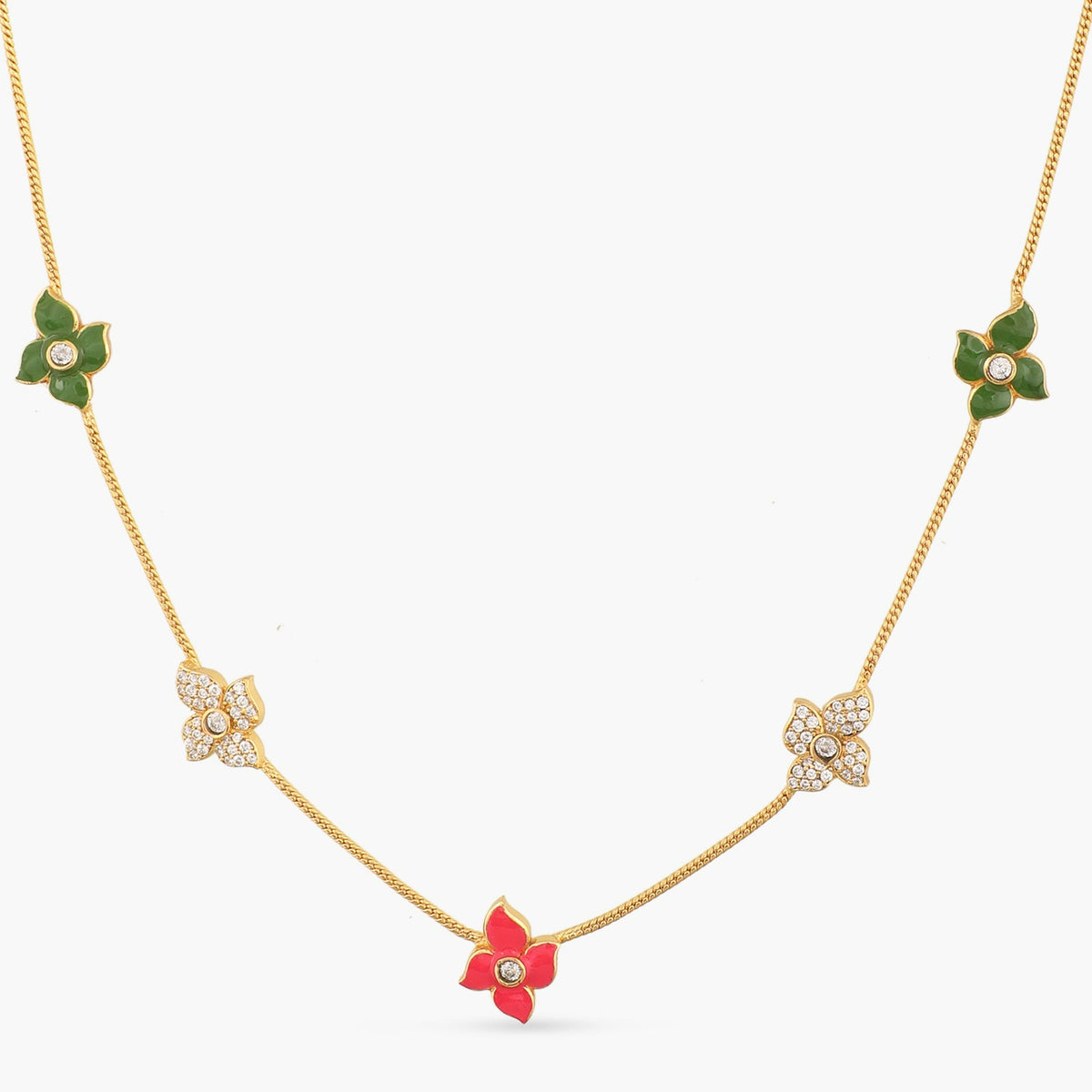 Pansy Floral CZ Statement Classic Layer Necklace