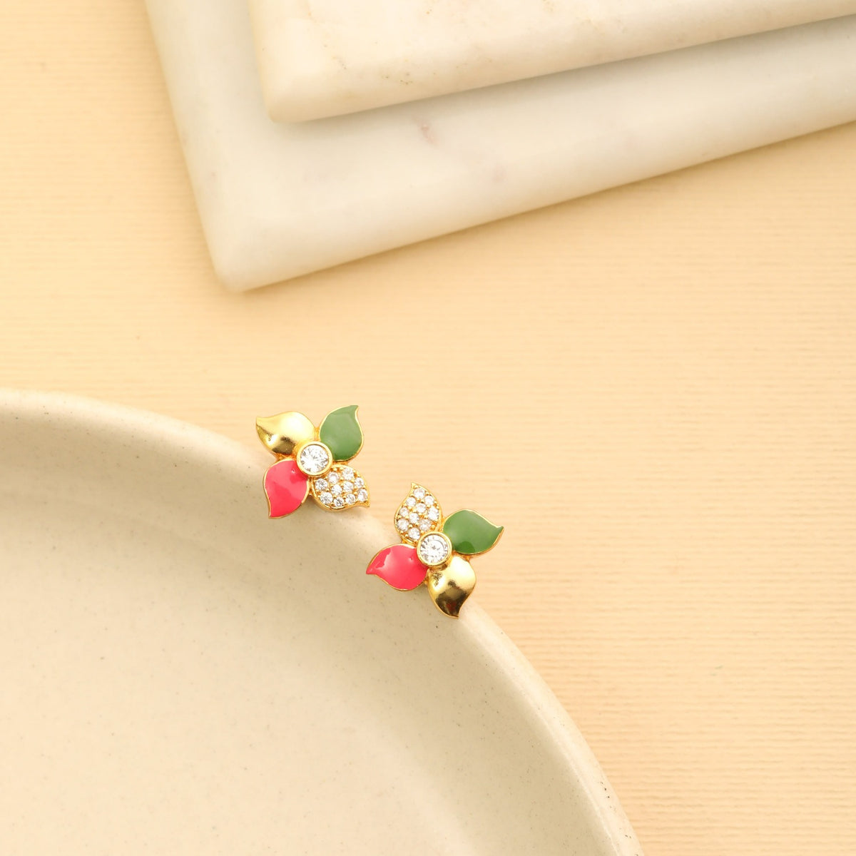 Pansy Floral CZ Simple Stud Earrings