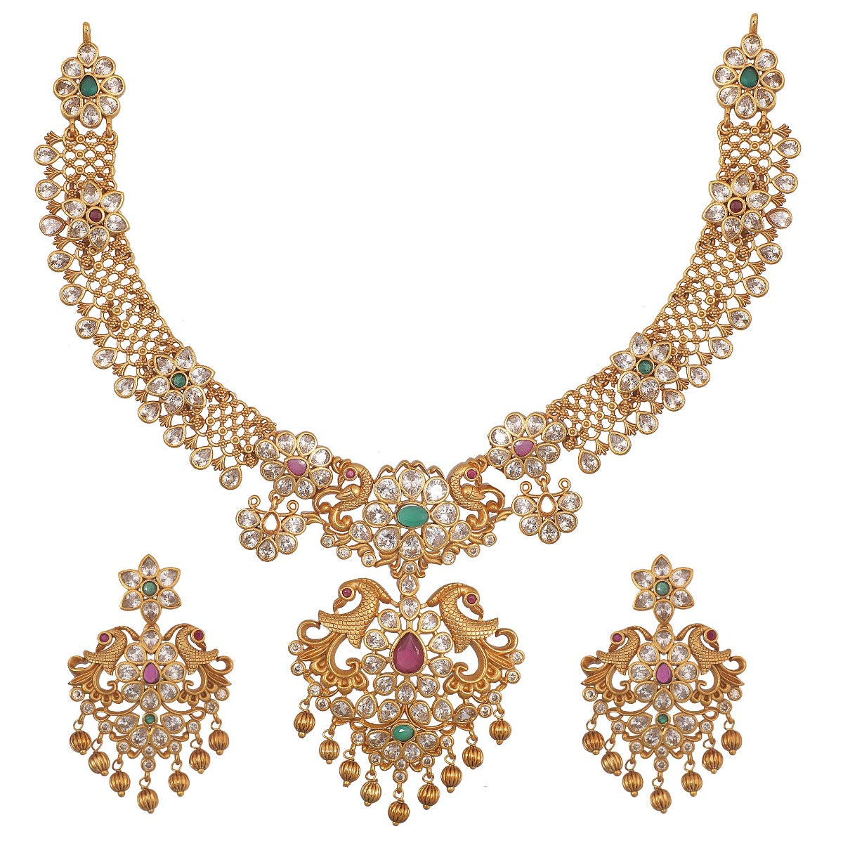 Antique Gold Plated Vira Necklace Earrings Set
