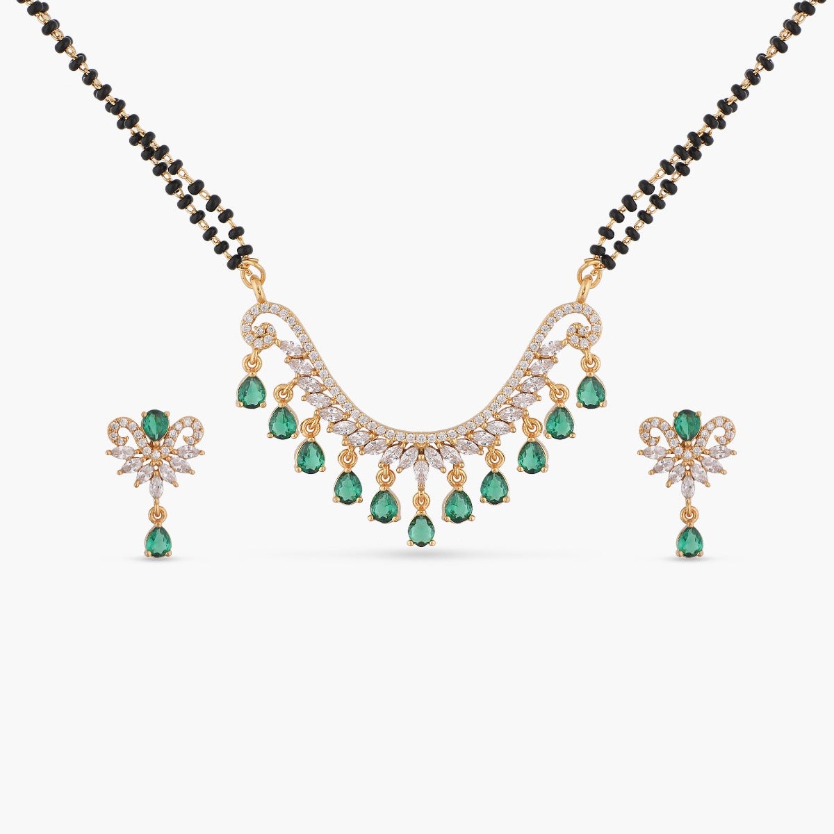 Layina Delicate CZ Black Beads Necklace Set