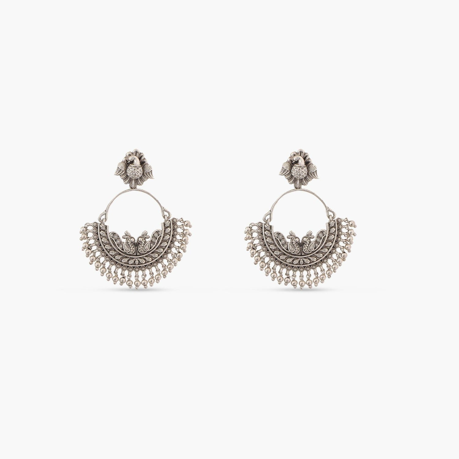 Maati Stunning Peacock Antique Oxidized Chandbali Earrings