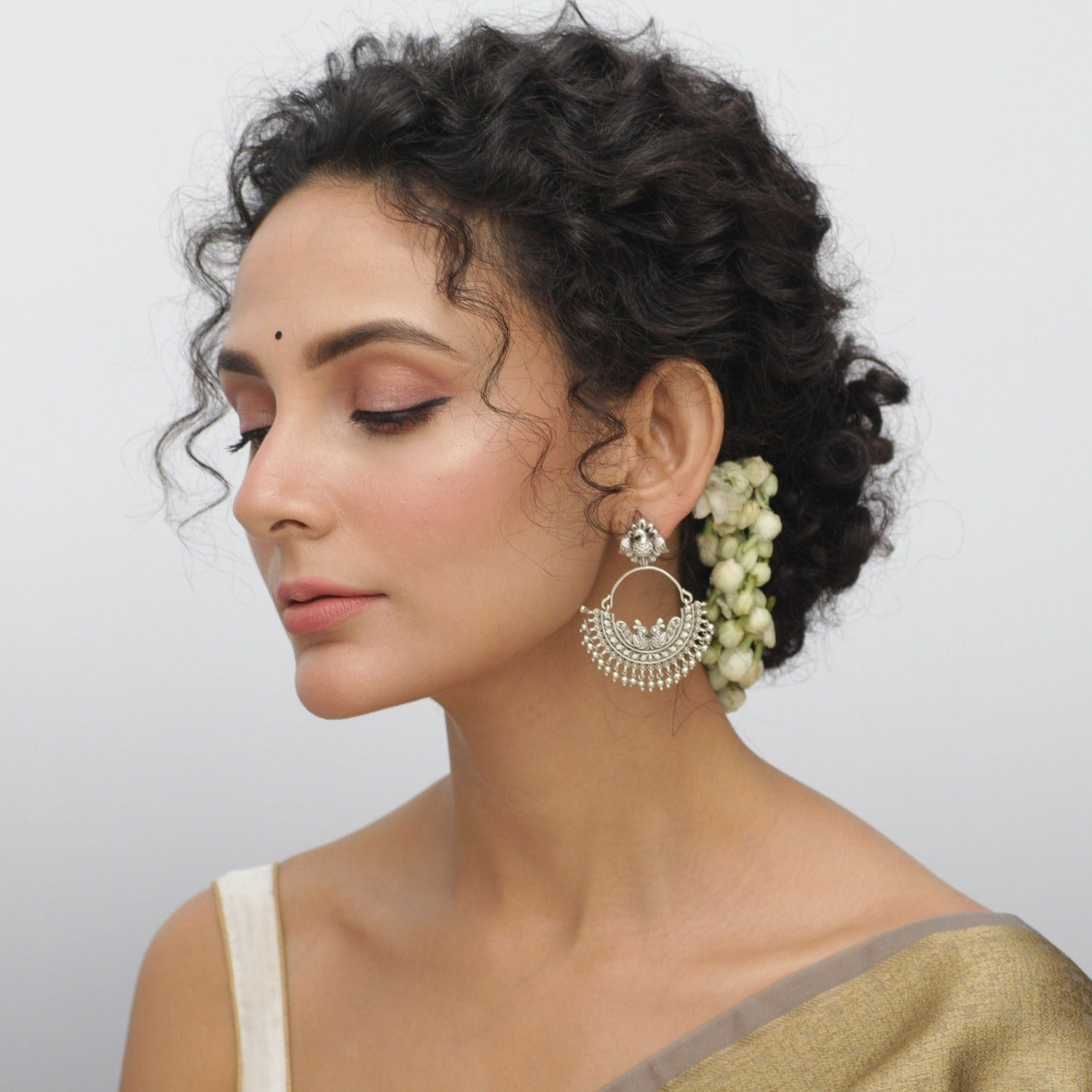 Maati Stunning Peacock Antique Oxidized Chandbali Earrings