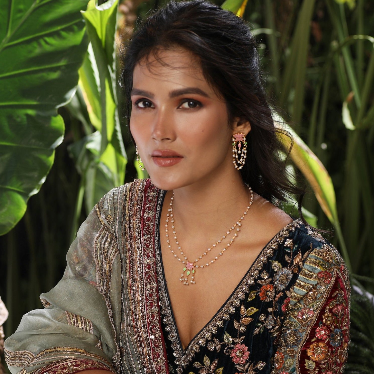Jalaja Center Lotus Motif Pearl Neacklace