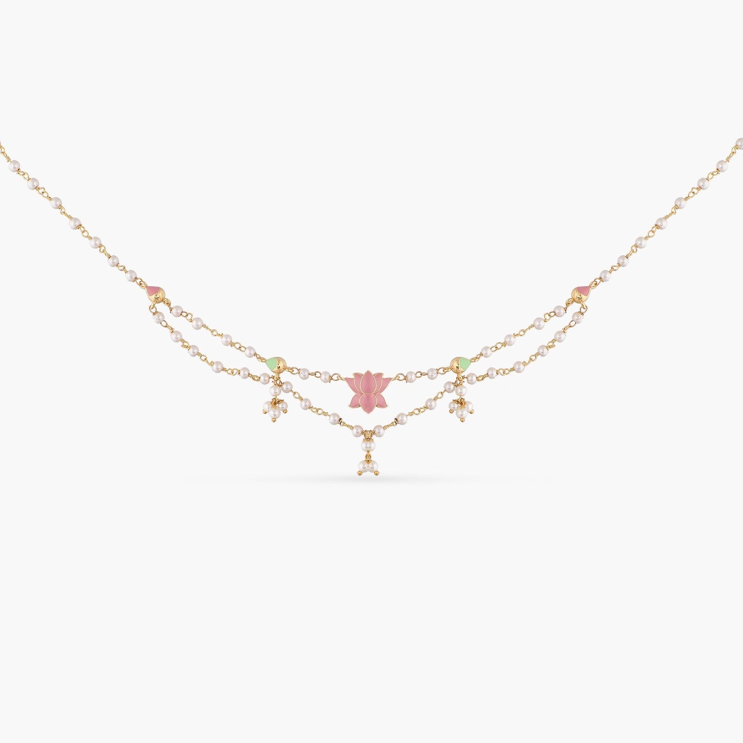 Jalaja Lotus Motifs Layered Pearl Necklace