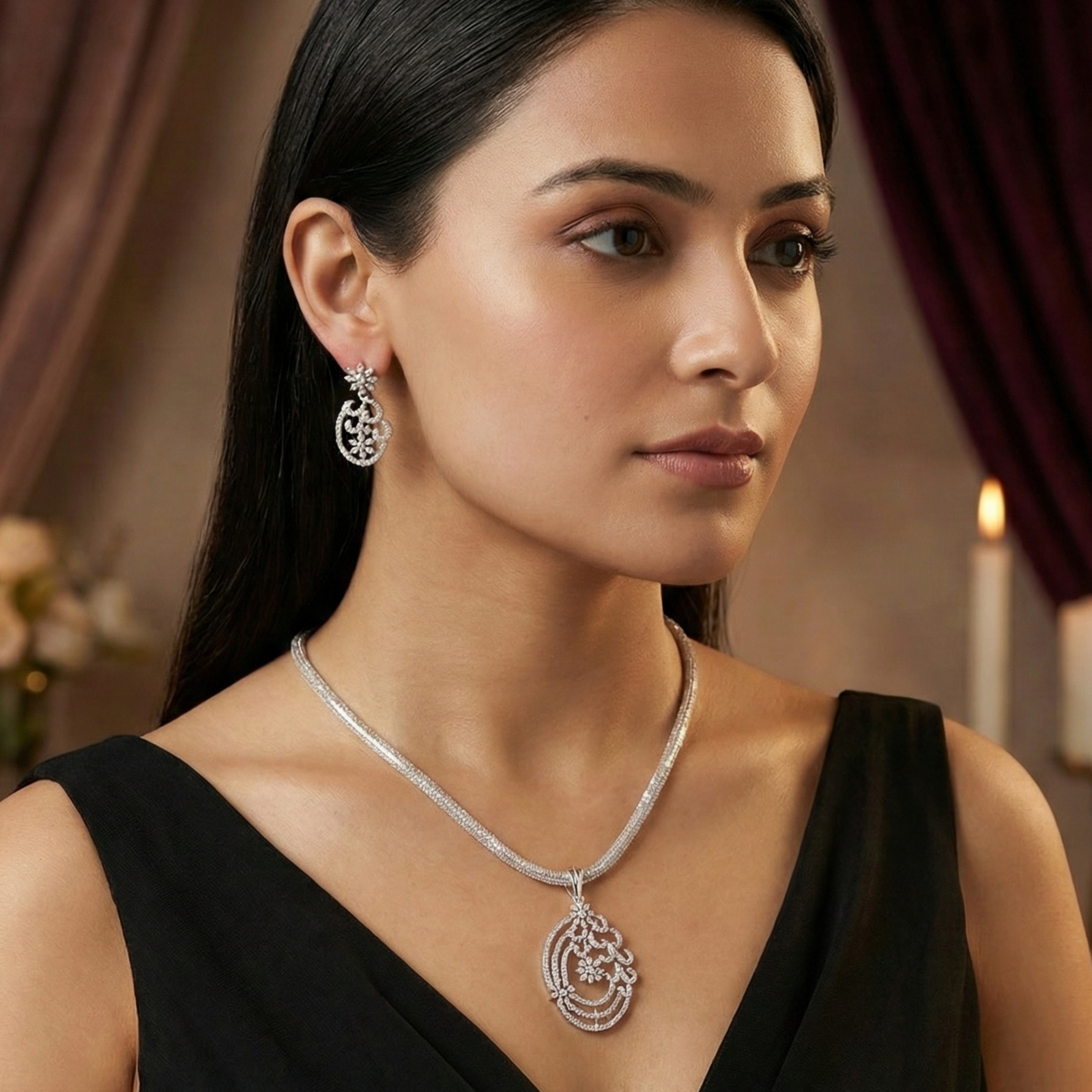 Aurora Nakshatra White CZ Pendant Set