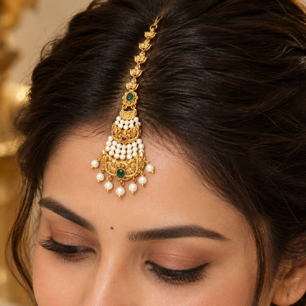 Mridula Antique Gold Maang Tika