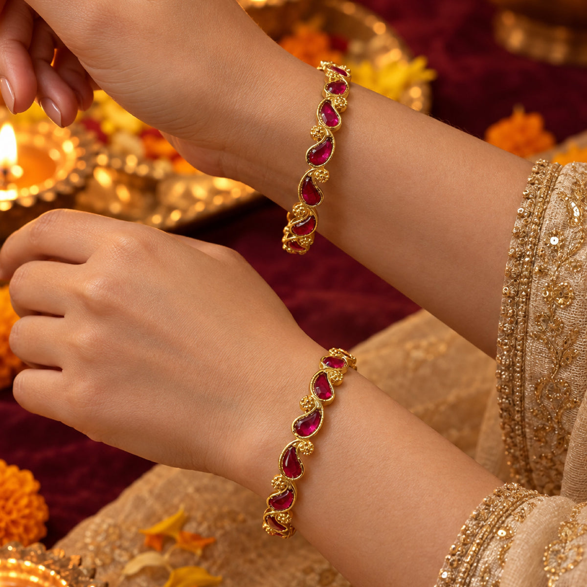 Ahalya Red Stone Bangles