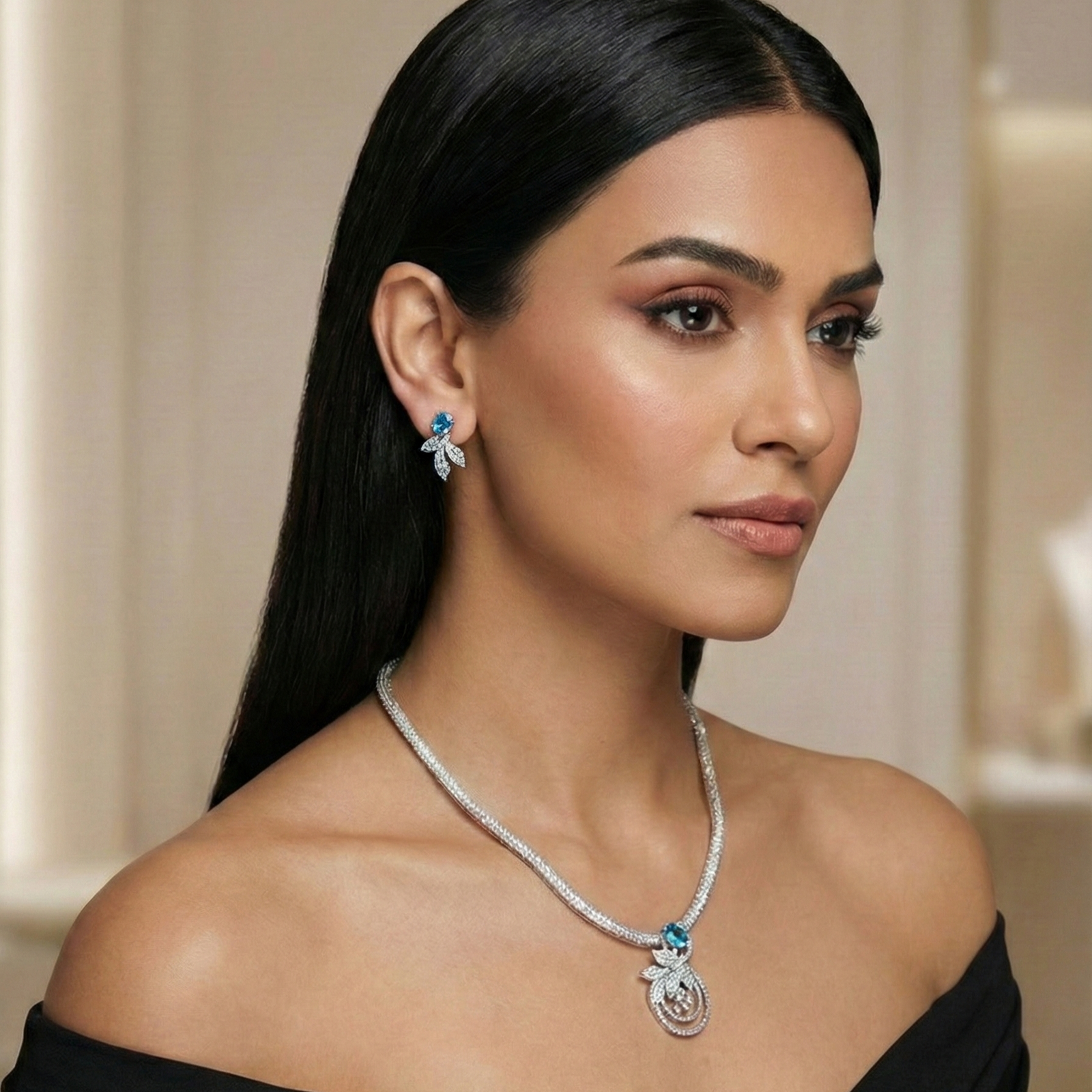 Verdant Leaf Nakshatra Blue CZ Pendant