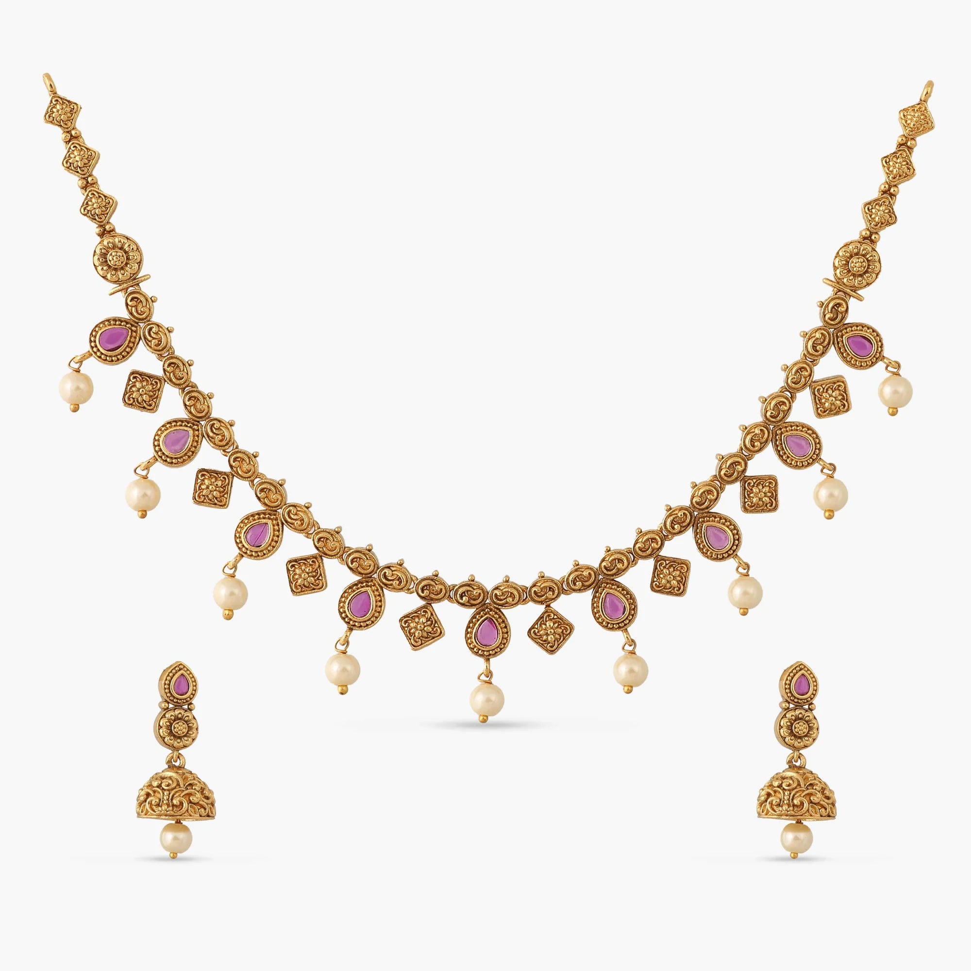 Avika Red Kempu Antique Necklace Set