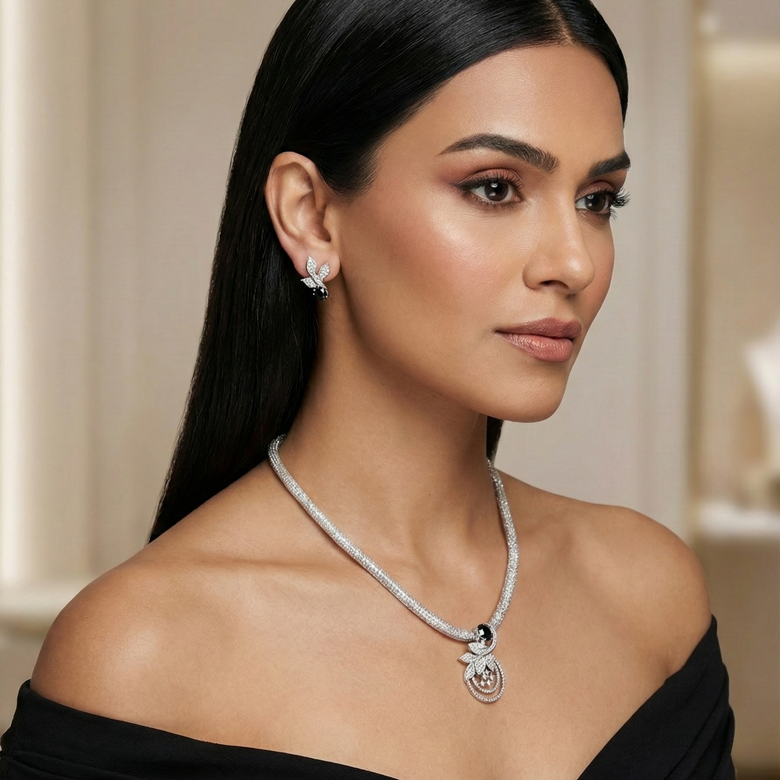 Verdant Leaf Nakshatra Black CZ Pendant