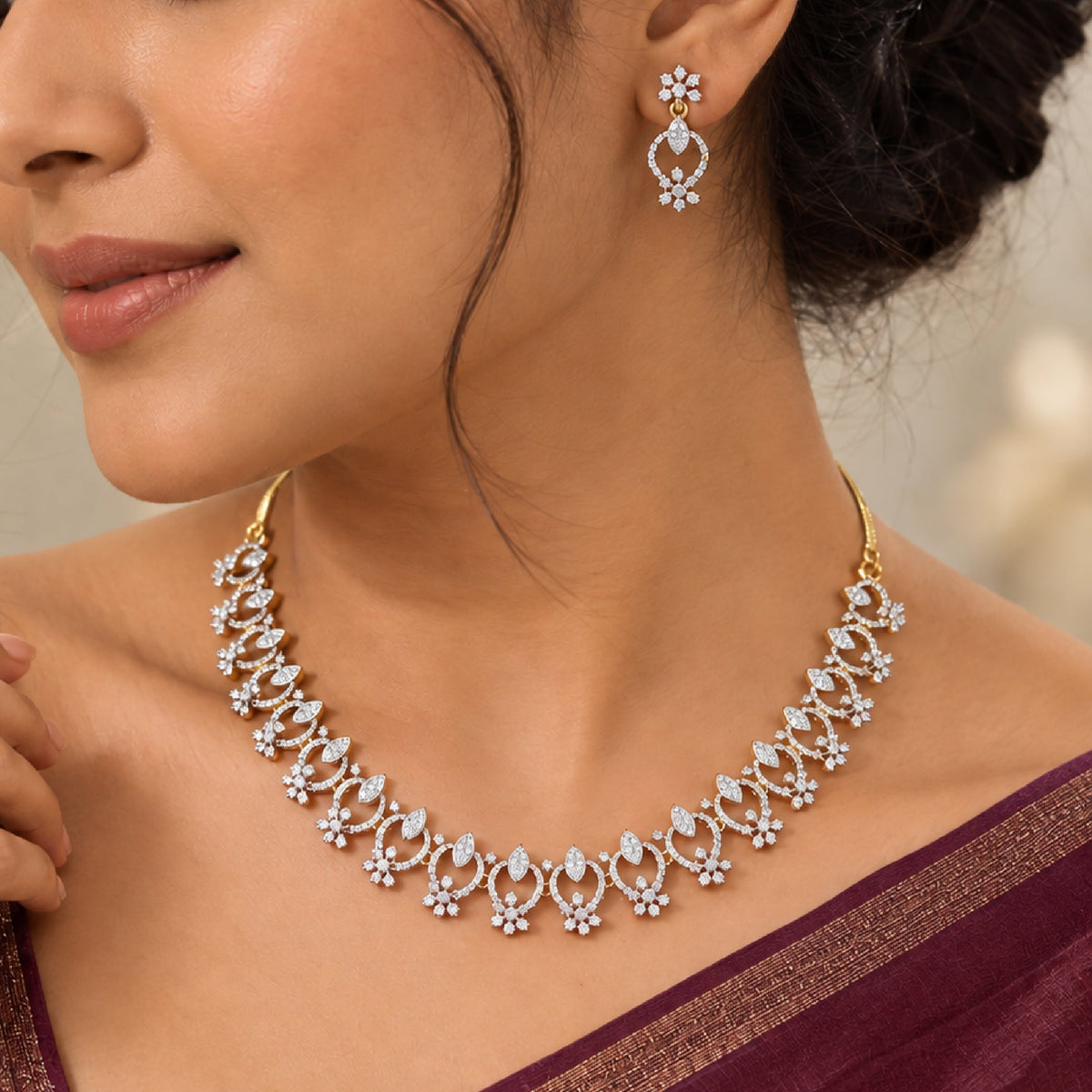 Inaya CZ Floral Necklace Set