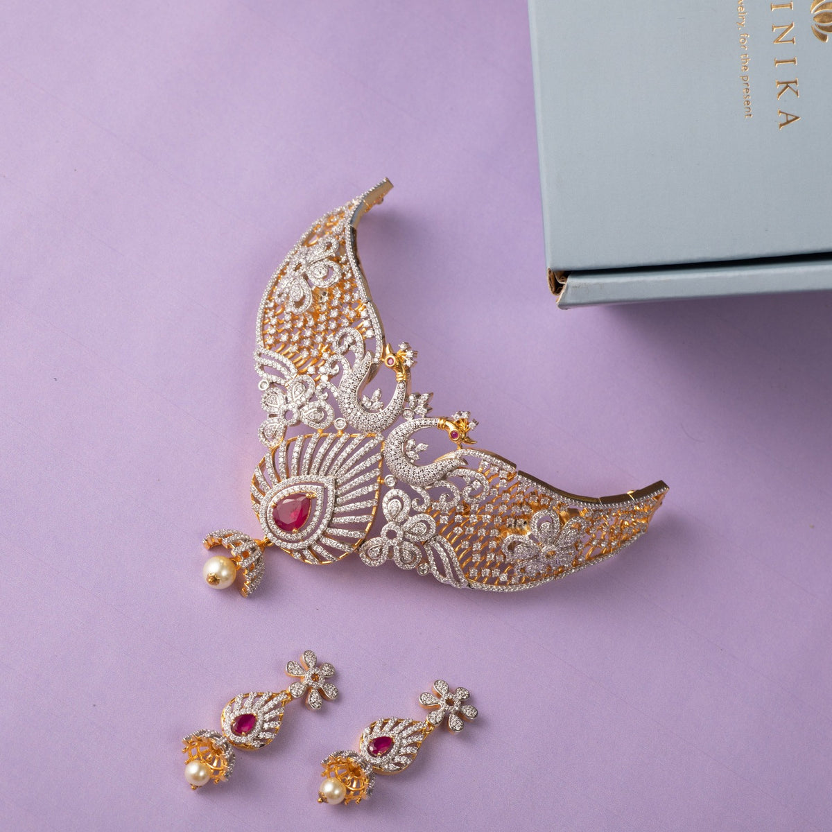 Peacock Eye Nakshatra CZ Choker Set