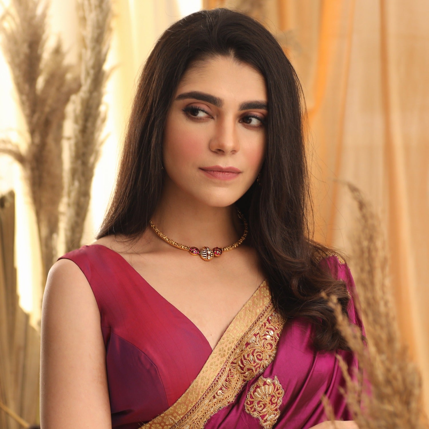 Round Kempu Jadau Antique 925 Silver Hasli