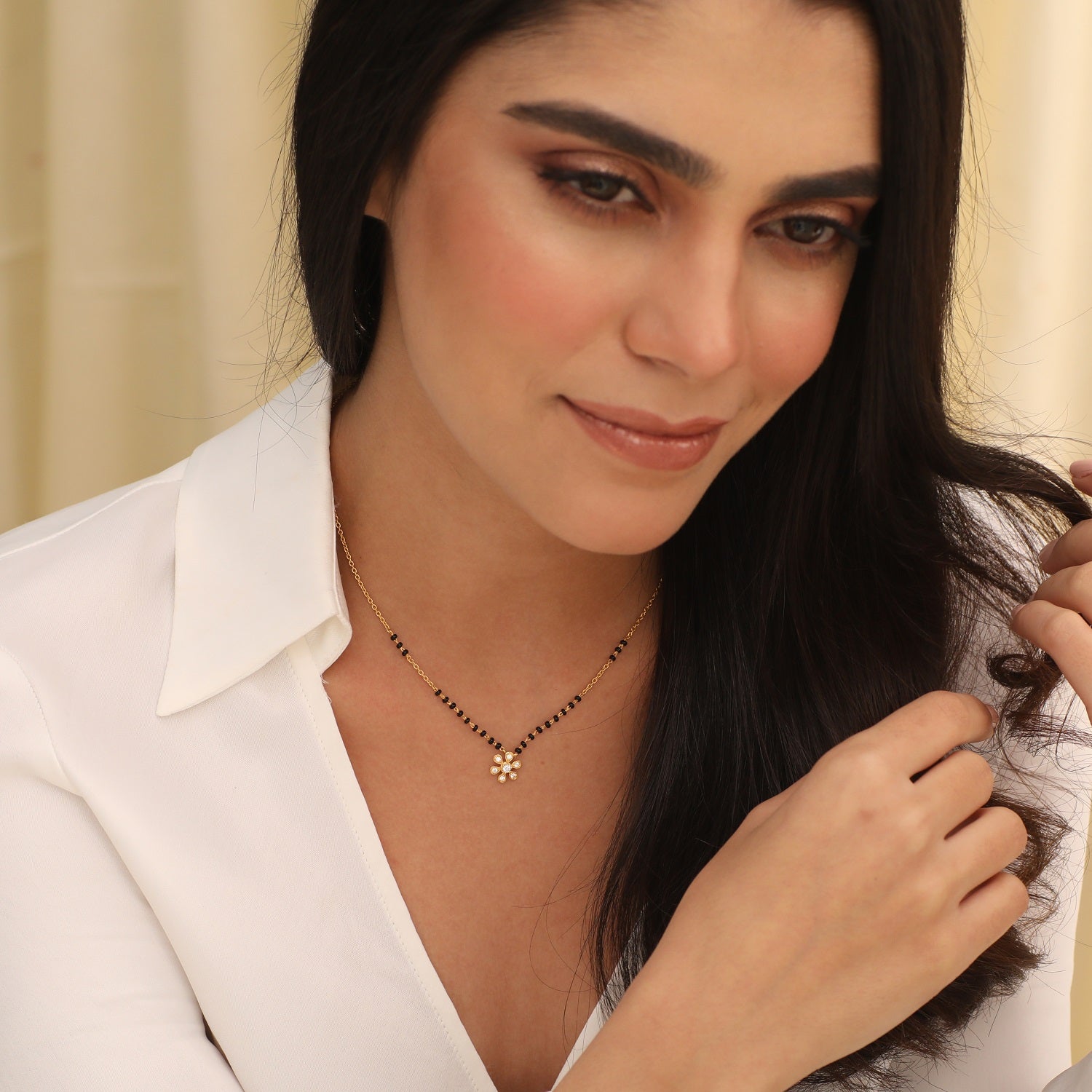 Minimal Floral CZ 925 Silver Mangalsutra