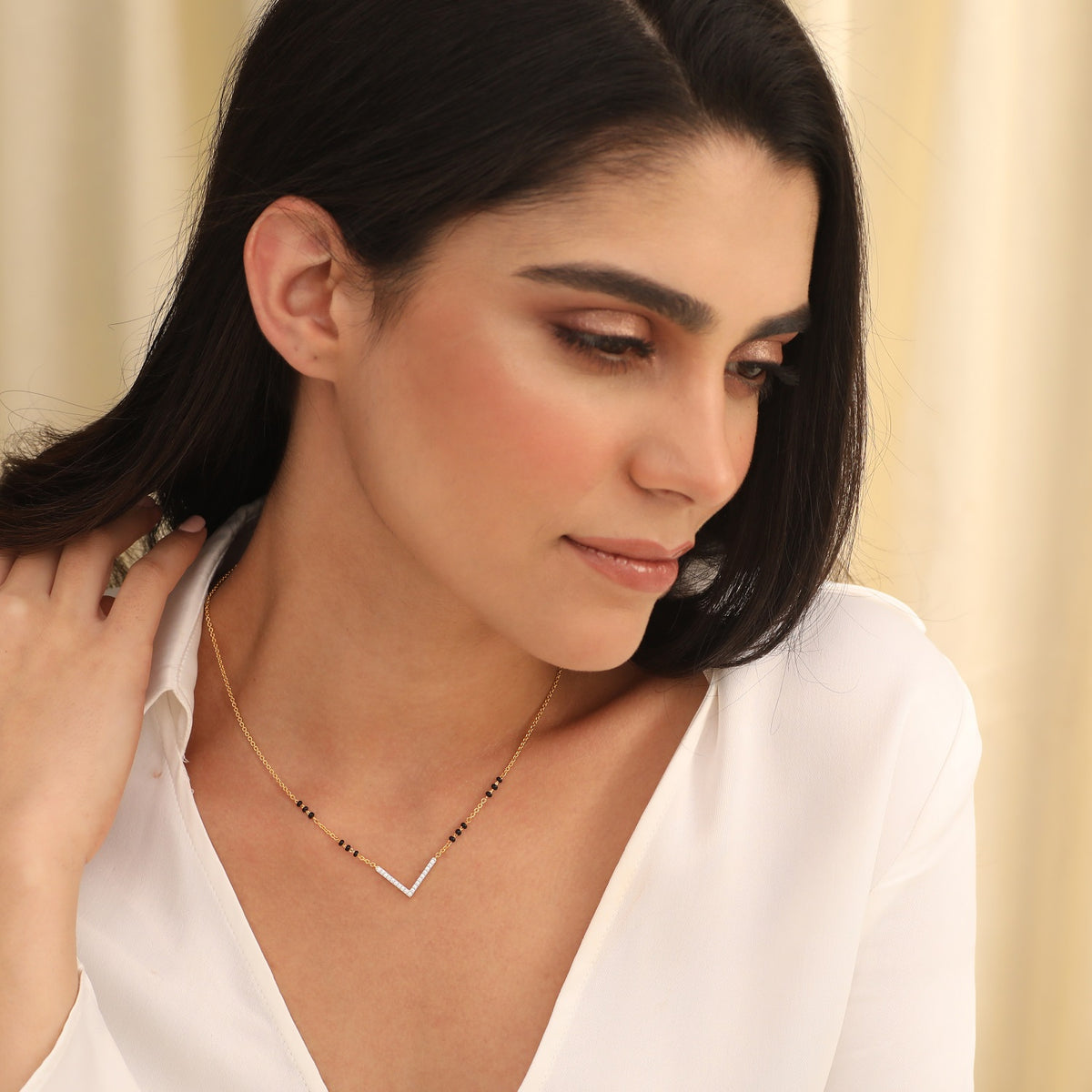 V Shape Elegant Charm CZ 925 Silver Mangalsutra