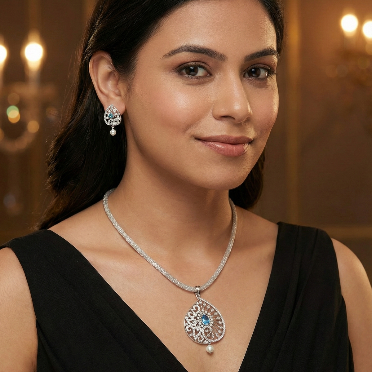 Glow Nakshatra Blue CZ Pendant Set