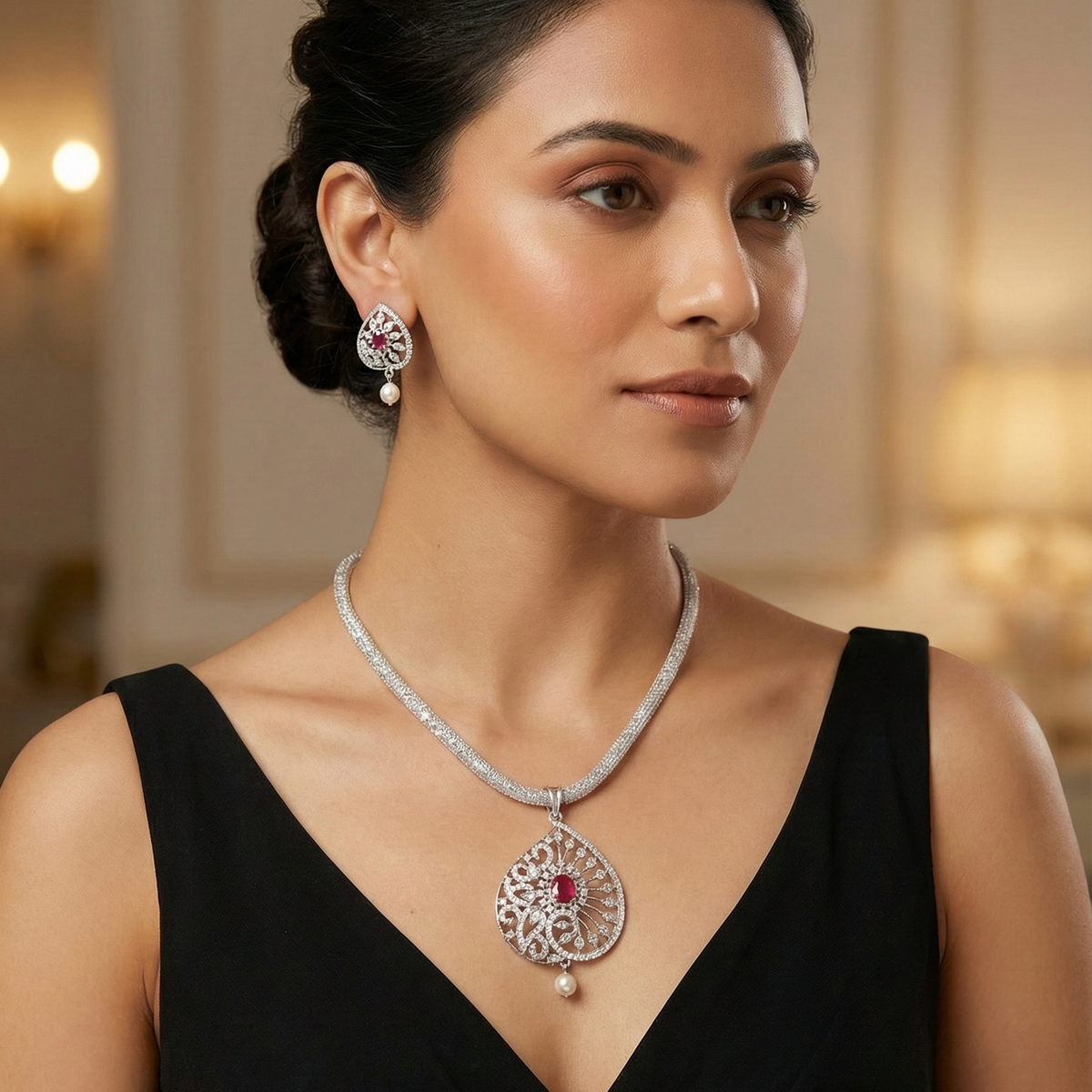 Glow Nakshatra Red CZ Pendant Set