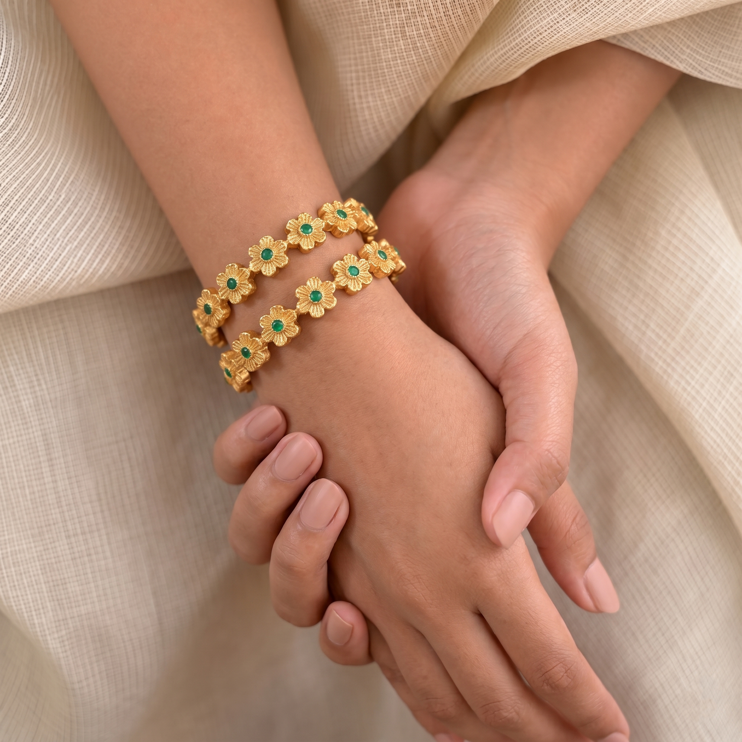 Bhavya Antique Green Floral Bangles