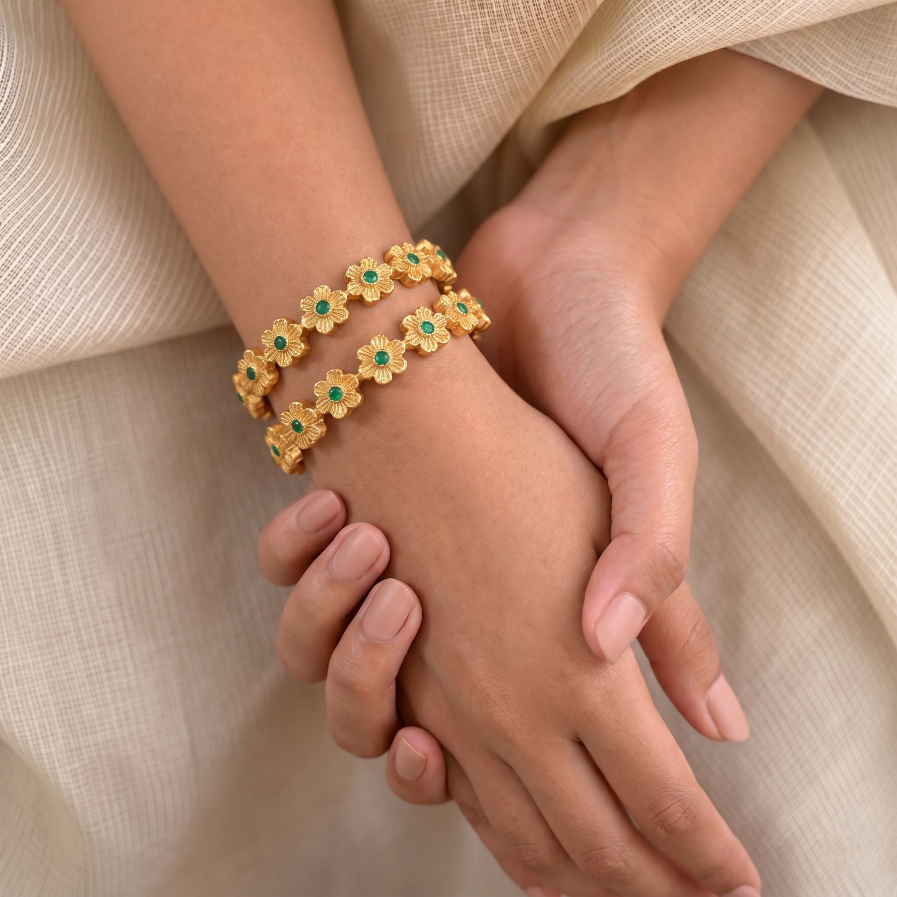 Bhavya Antique Green Floral Bangles