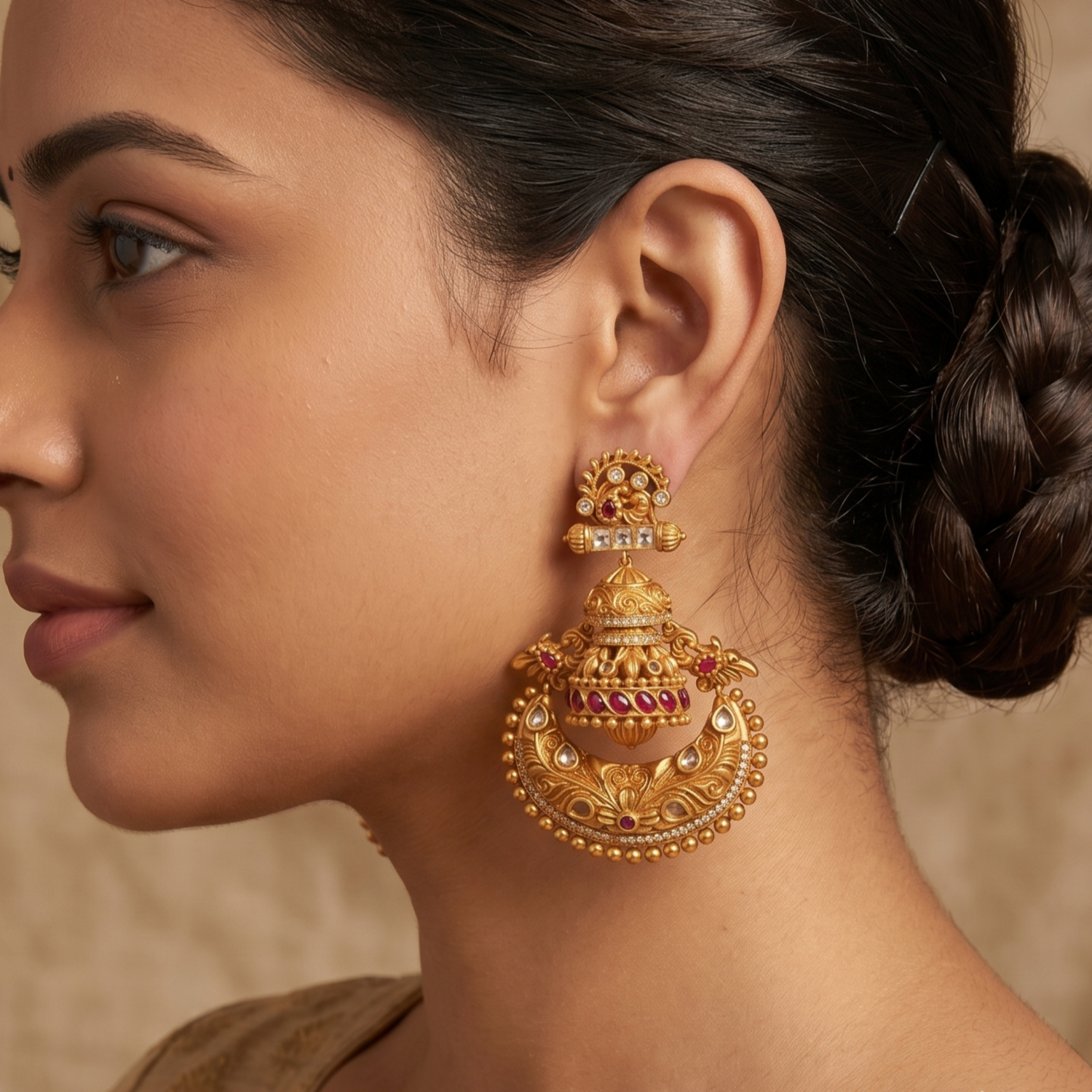Dola Antique Red Chandbali Earring