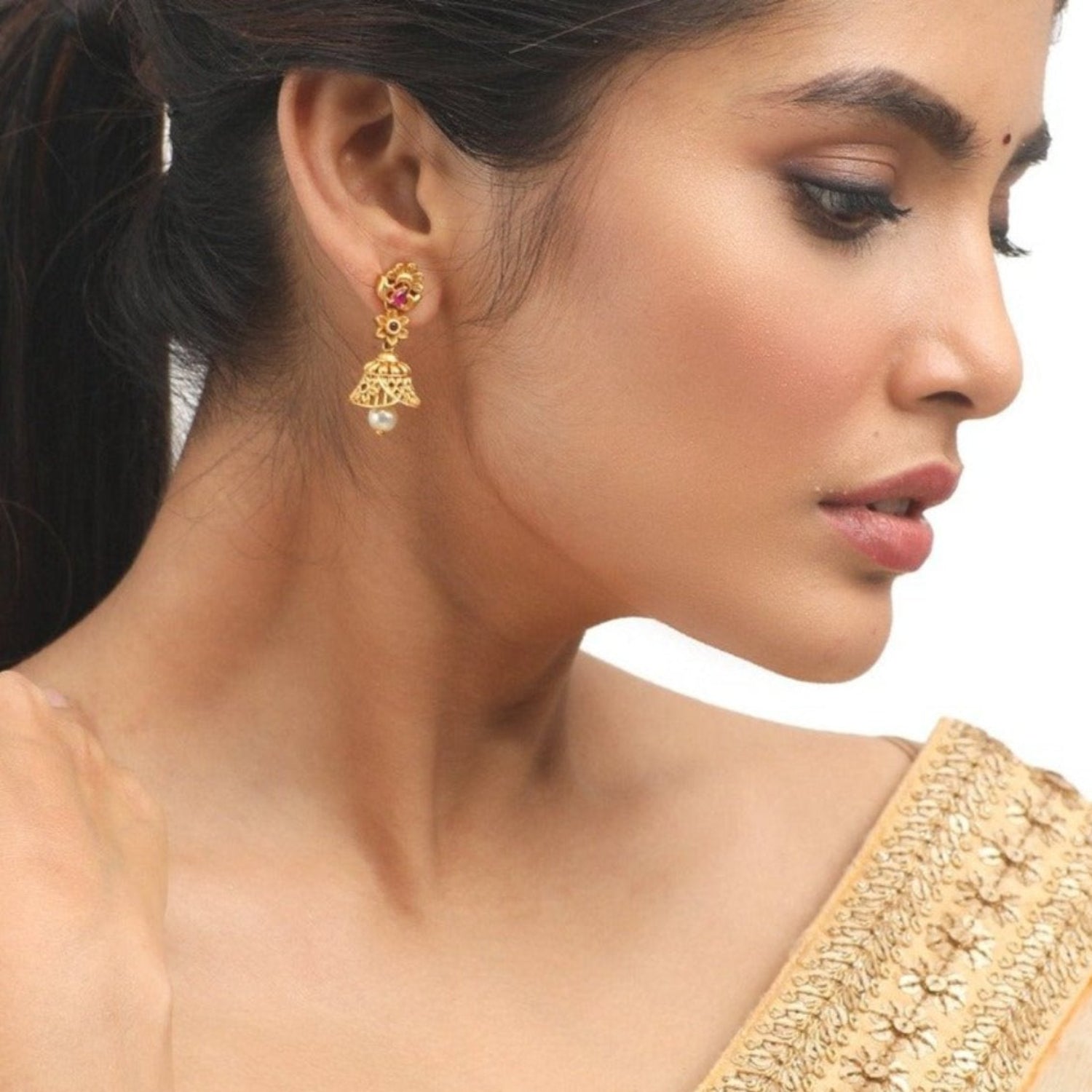 Antique Gold Plated Sana Jhumka Earrings