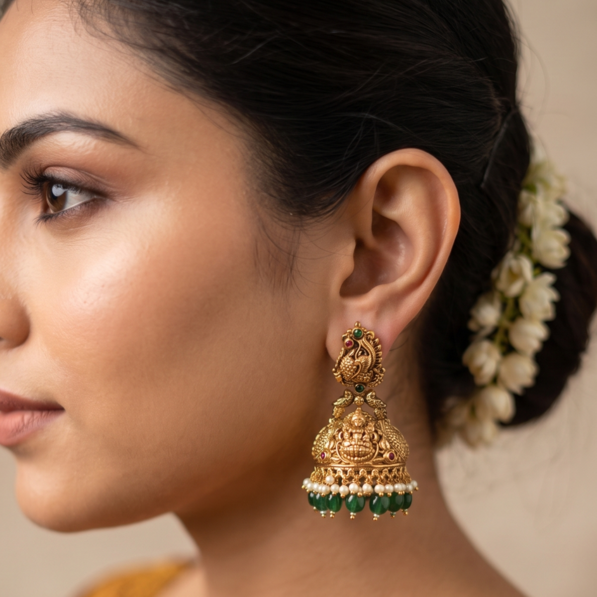 Aaradhya Floral Antique Jhumka Earrings