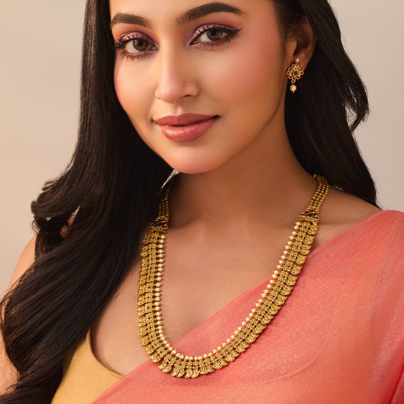 Mrinalini Antique Coin Long Necklace Set