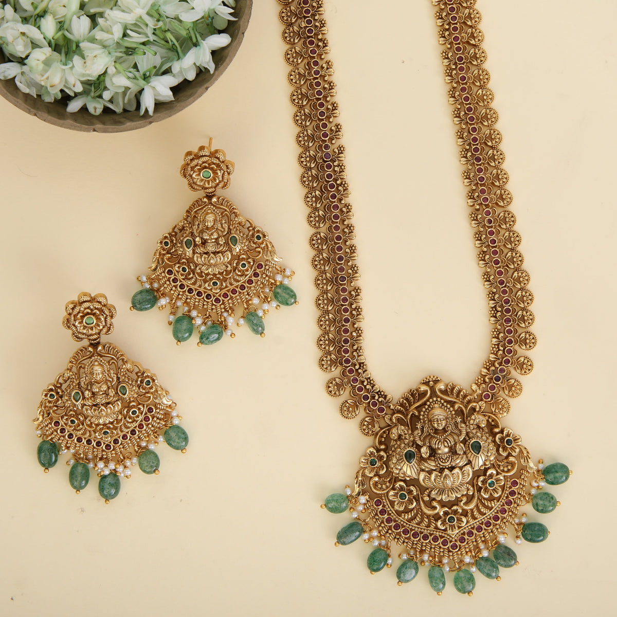 Mahika Antique Lakshmi Long Necklace Set