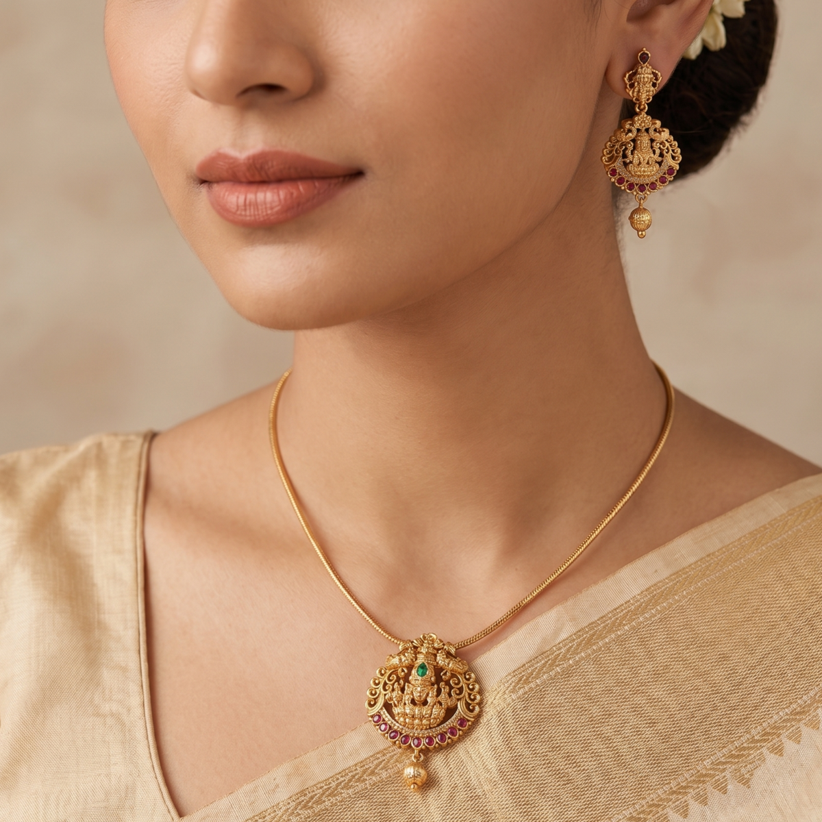 Advika Antique Temple Pendant Set