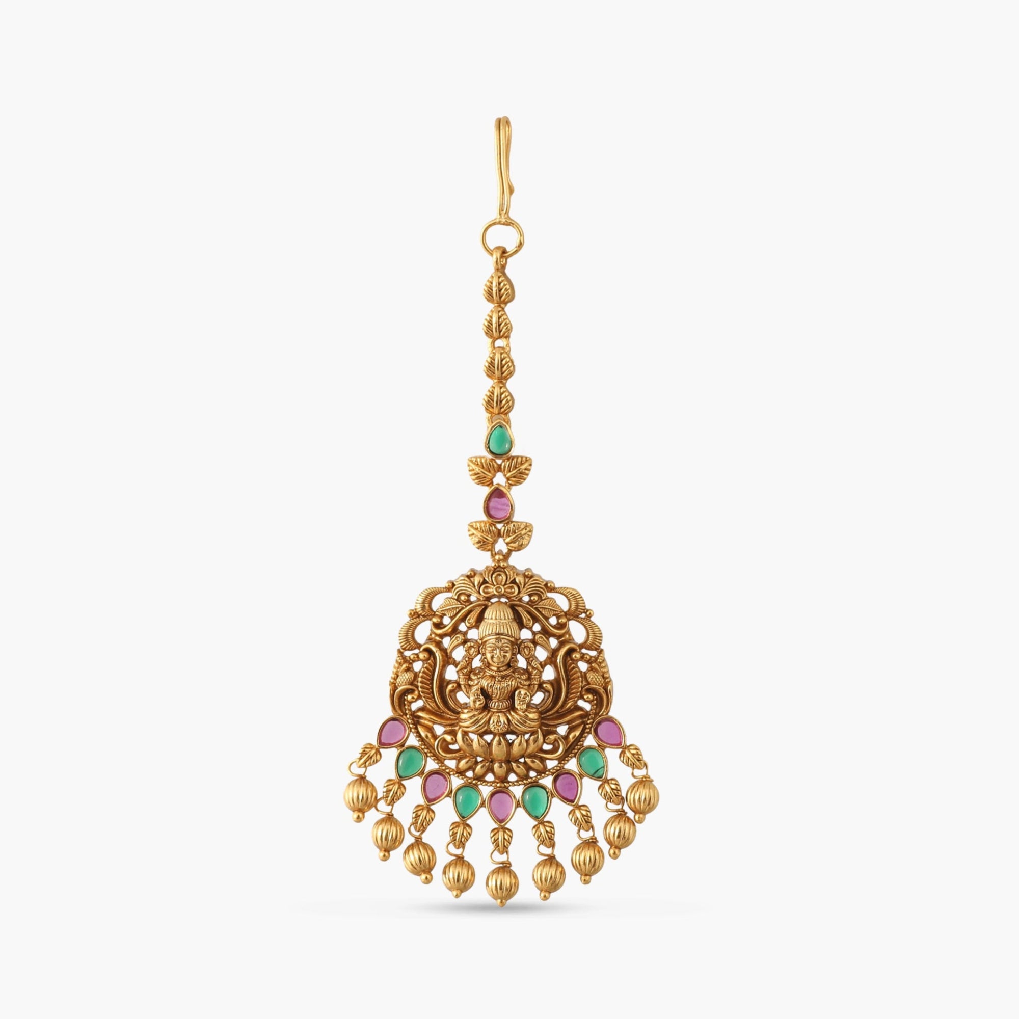 Bhargavi Red Green Antique Maang Tikka