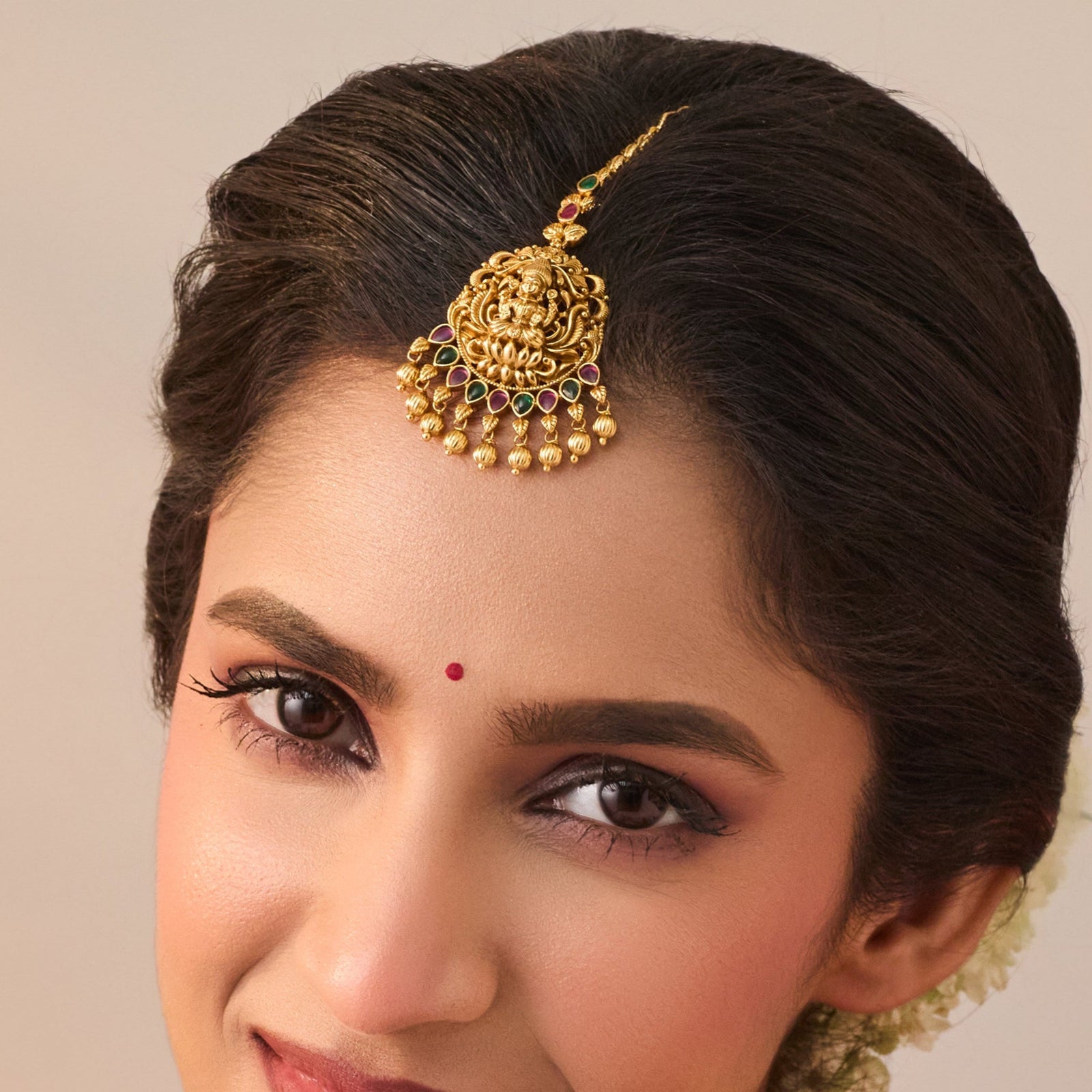 Bhargavi Red Green Antique Maang Tikka