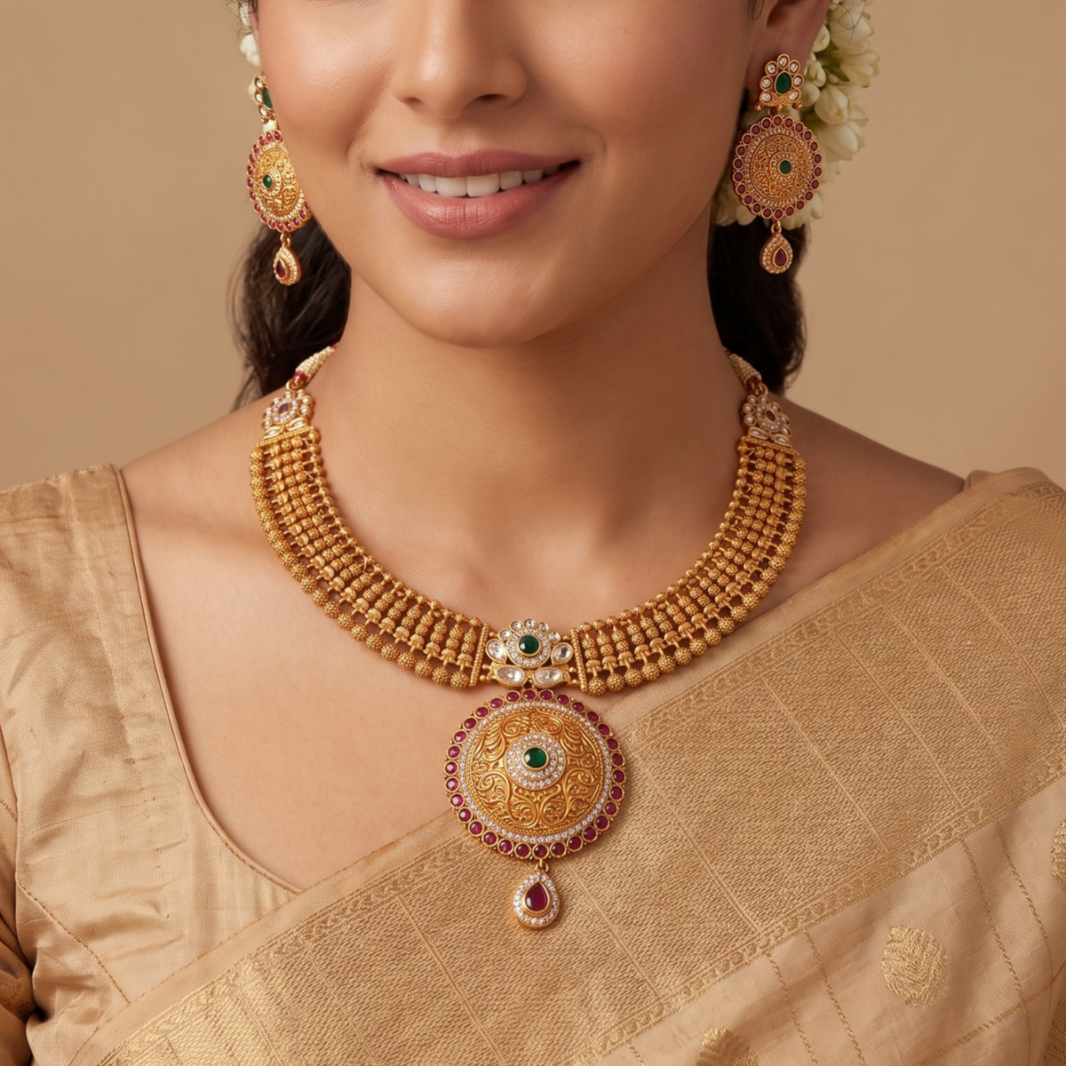 Noorani Antique Green Necklace Set