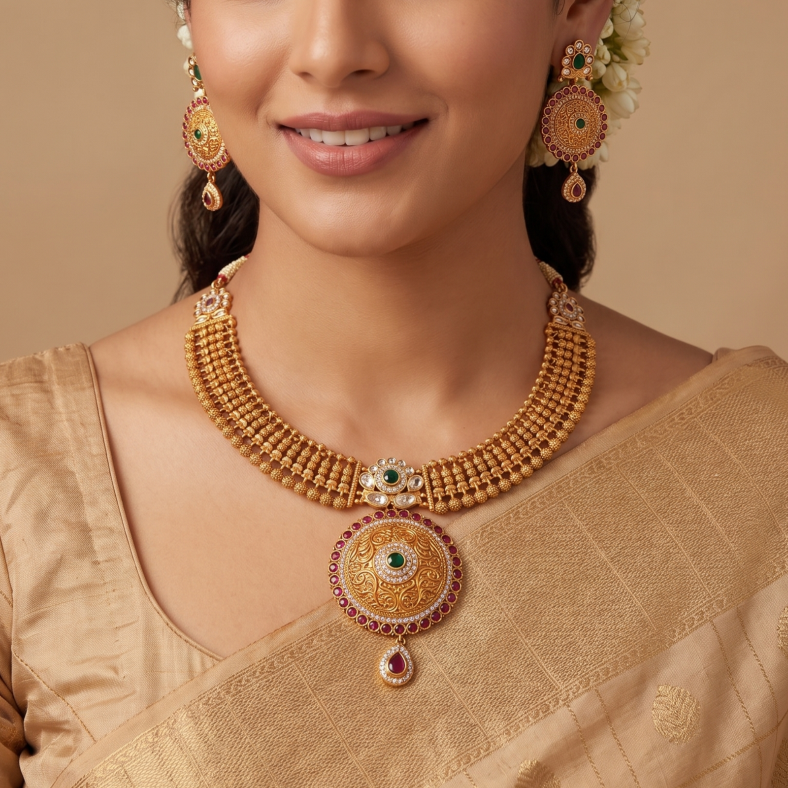 Noorani Antique Green Necklace Set