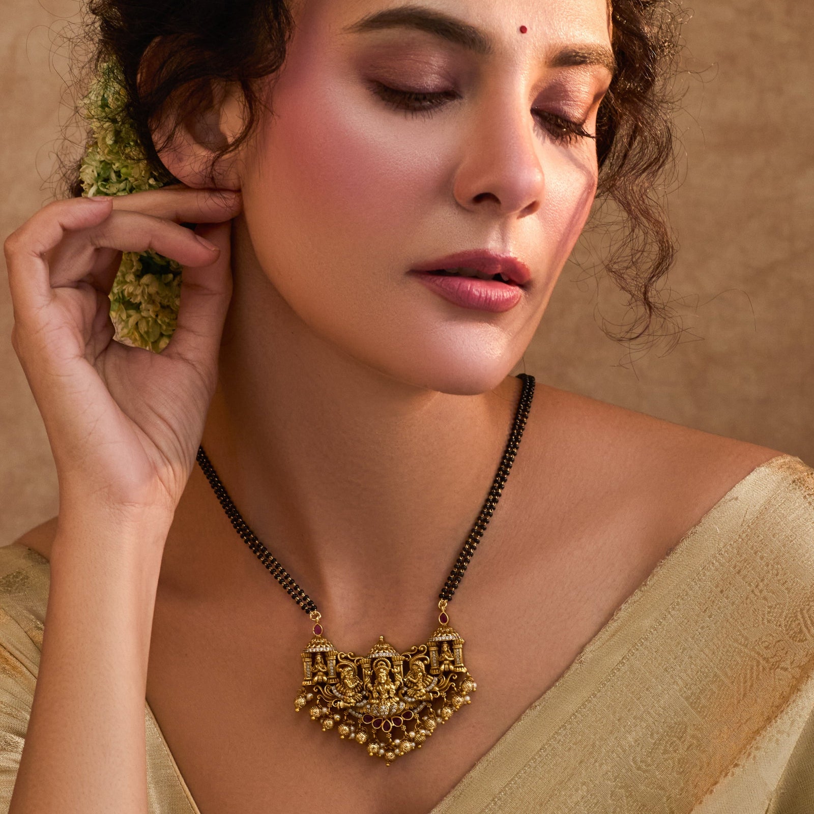 Ishani Antique Black Beads Necklace