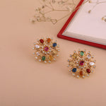 Navaratna Floral Stud Earrings