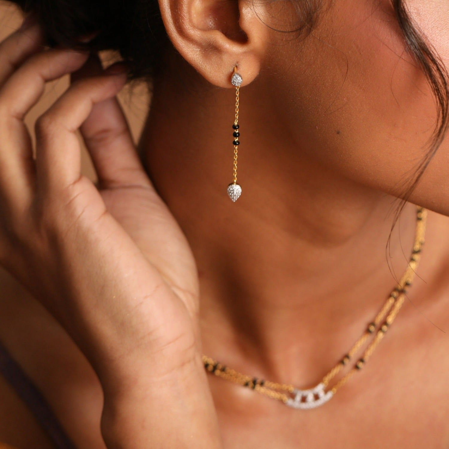 Dazzle CZ 925 Silver Mangalsutra Drop Earrings