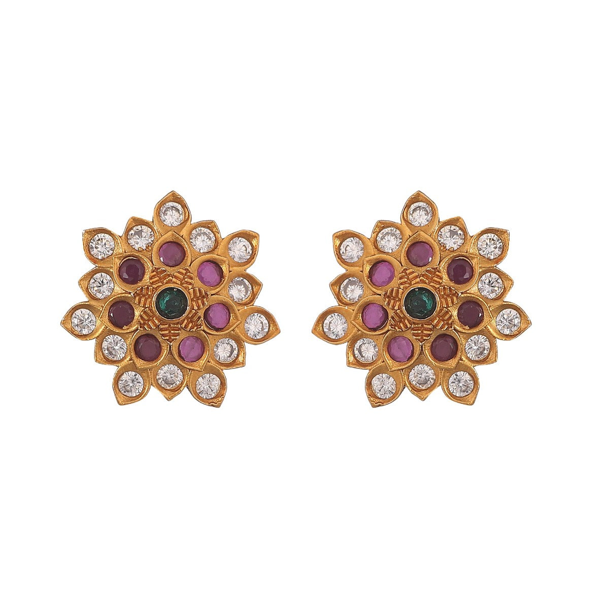 Antique Gold Plated Floral Small Stud Earrings