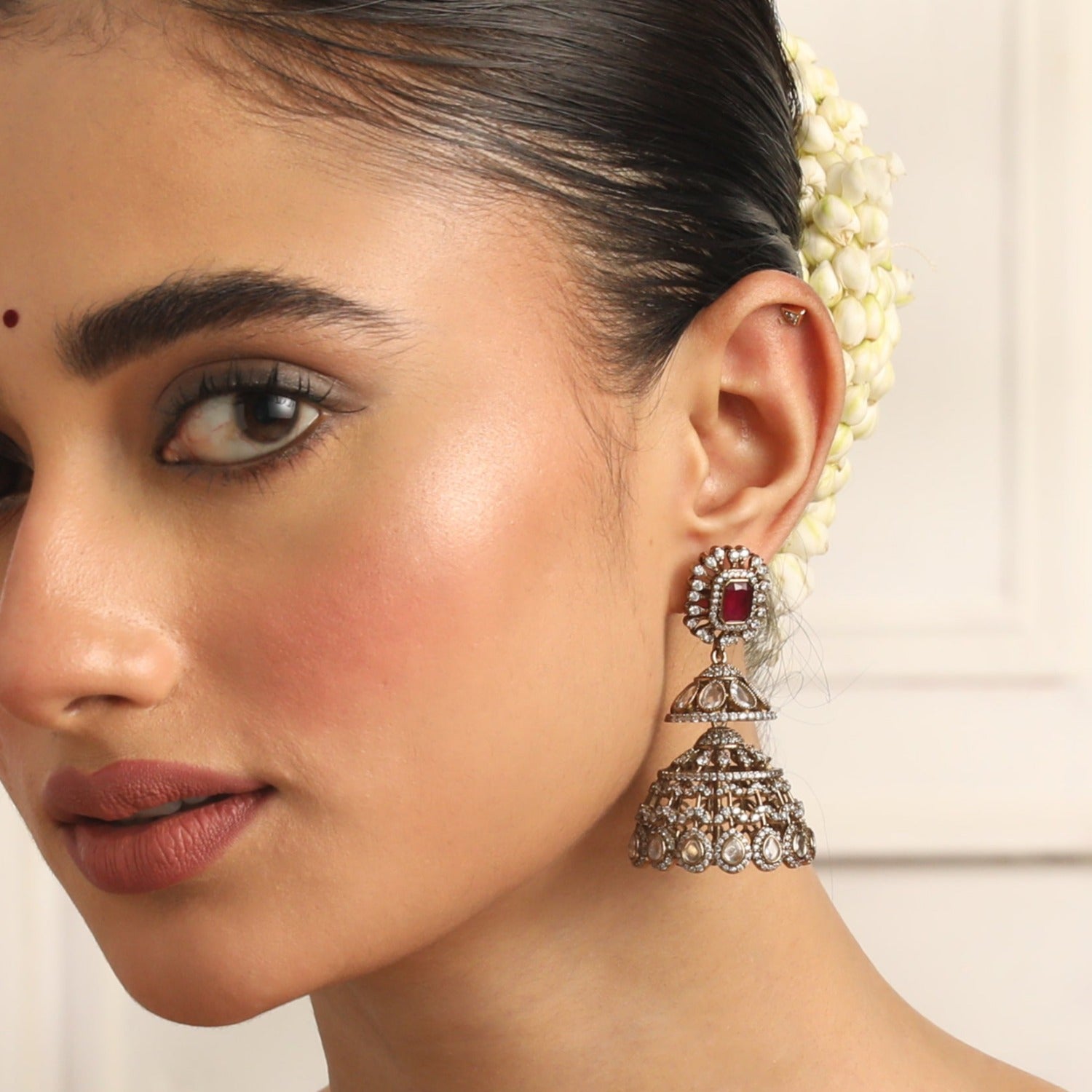 Layered Nakshatra CZ Jhumka Earrings