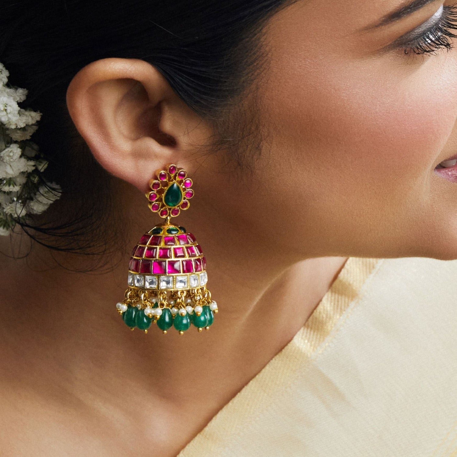 Artificial & Gold Designer's Jewellery House - 💖semi.Real jadau earrings  peacock minna kaari work beautiful design with jhumka 👌 6 karat jewellery,.........  | Facebook