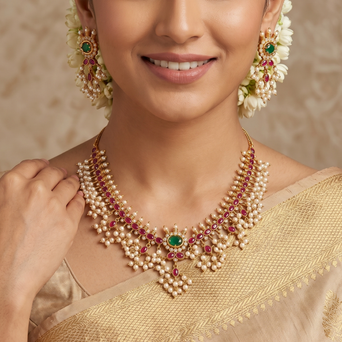Dhriti Antique Green Necklace Set