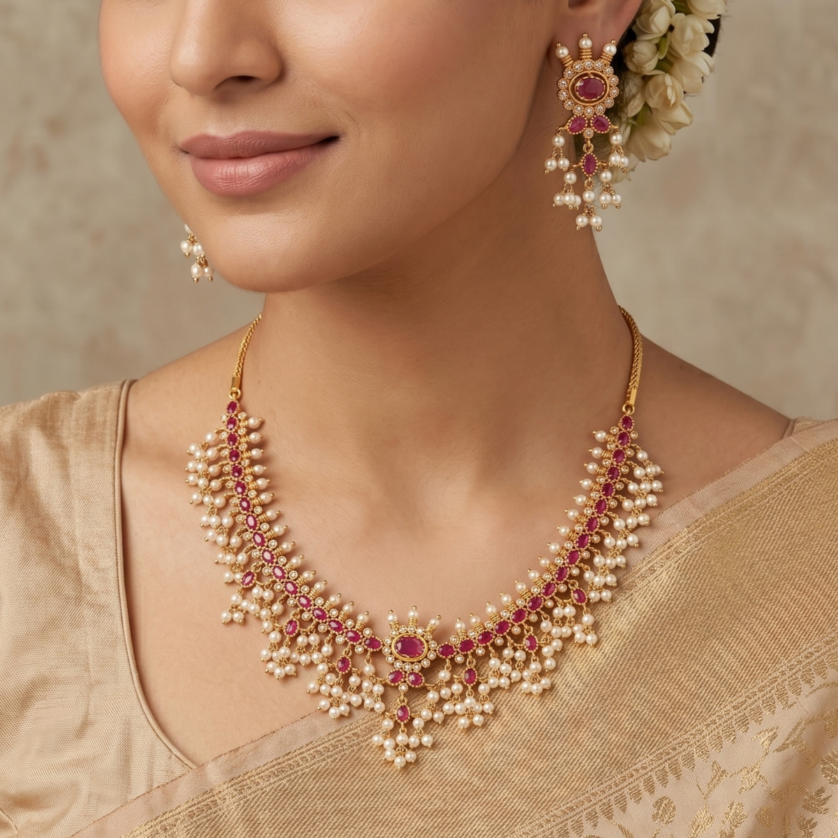 Dhriti Antique Red Necklace Set