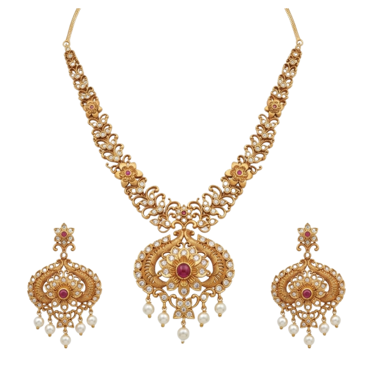 Pihu Antique Red Necklace Set