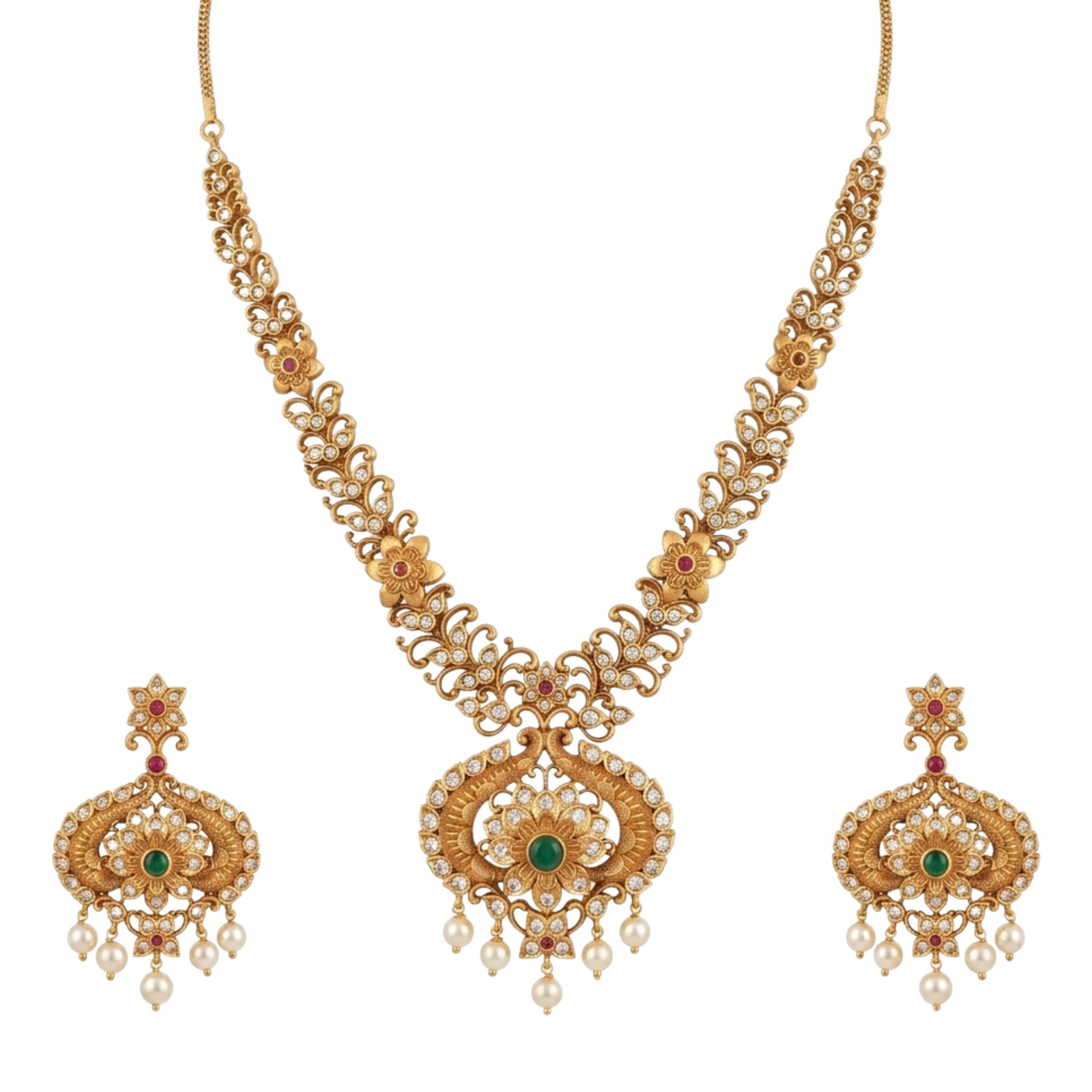 Pihu Antique Green Necklace Set