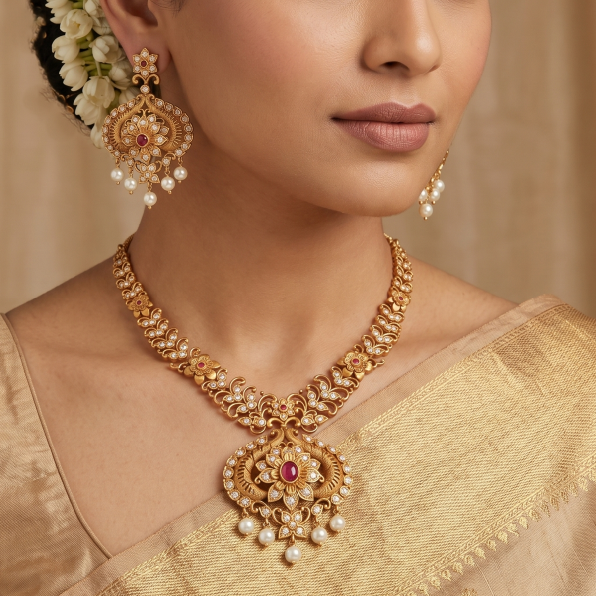 Pihu Antique Red Necklace Set