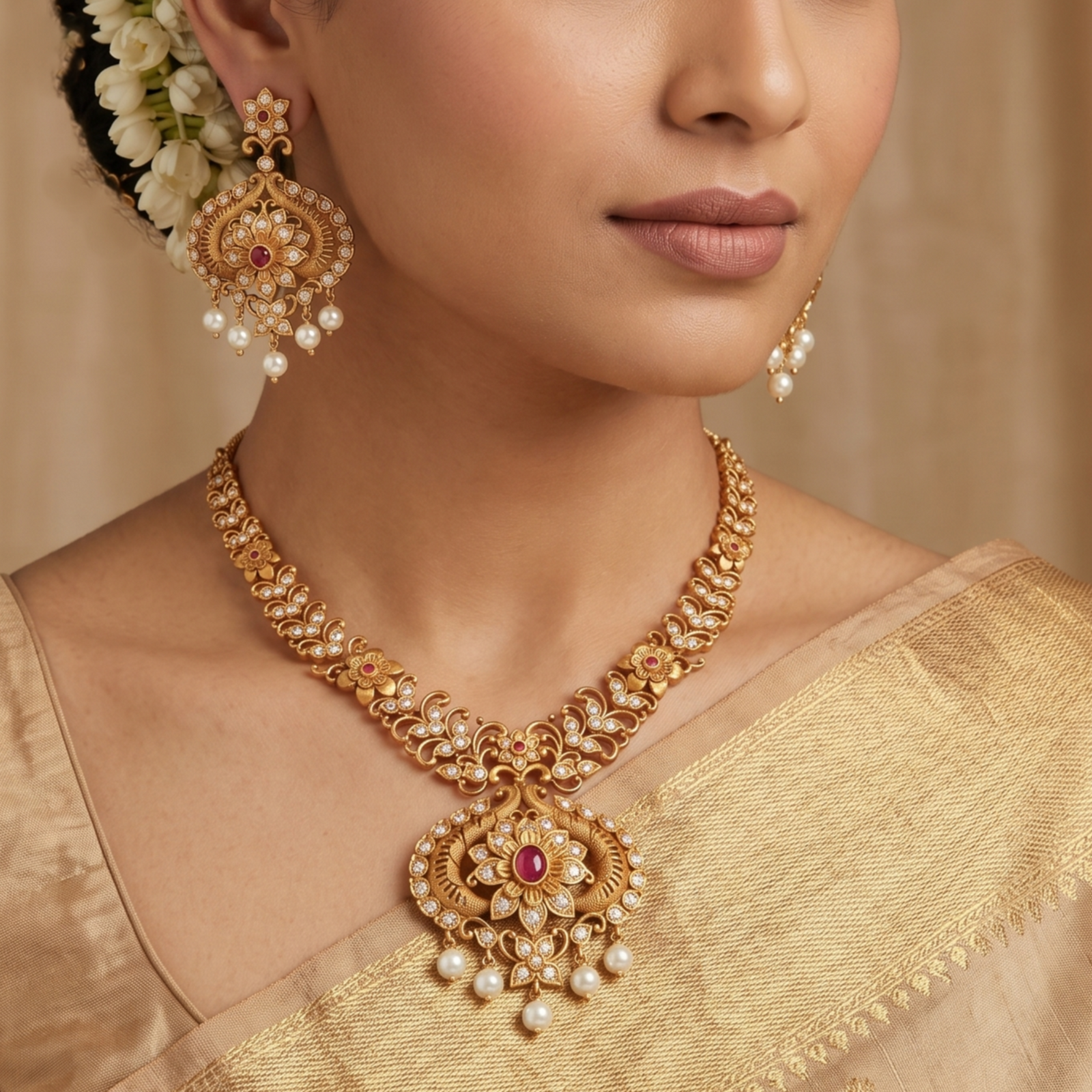 Pihu Antique Red Necklace Set